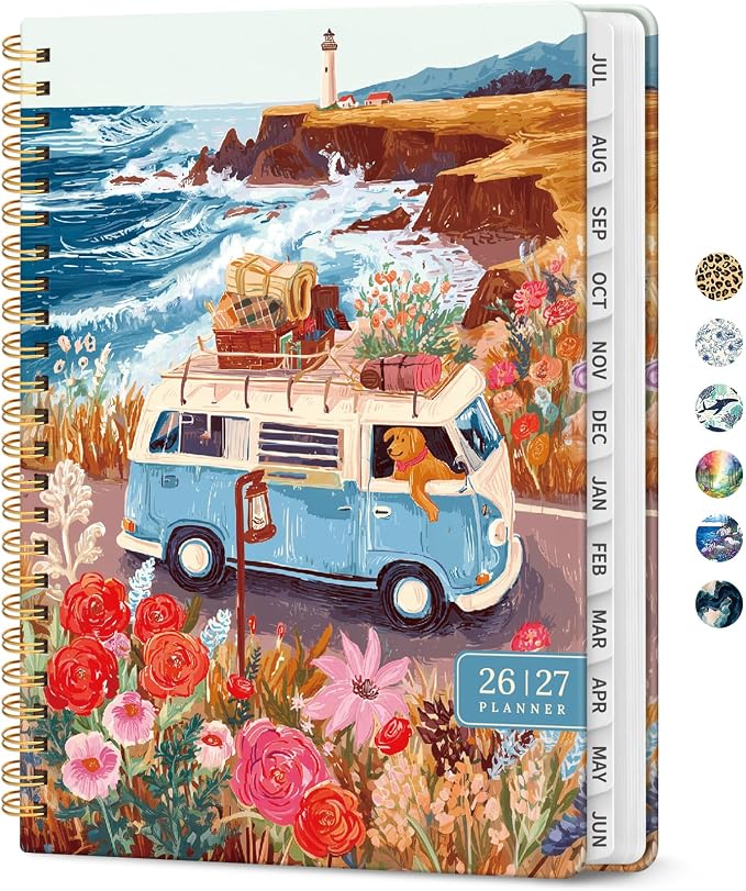 Planner 2026–2027, Weekly & Monthly Academic Organizer for School Year, Jul 2026–Jun 2027, Hardcover Planner with Tabs, Back to School Essential, 6.3" x 8.5", Coastal Van