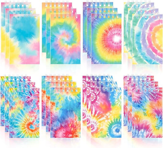 24 PCS Mini Tie Dye Notepads Small Spiral Notebook Mini Notebook Bulk for Party Supplies Multicolor Pocket Notebooks for Tie Dye Birthday Party Art Gift Supplies