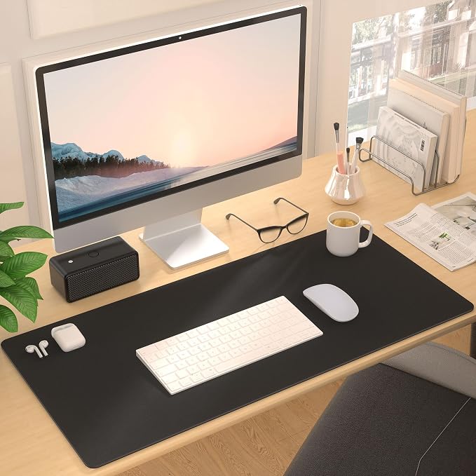 Desk Pad Protector Mouse Pad, Non-slip Computer Mat for Desk, PU Leather Office Desk Mat, Waterproof Desk Pad for Keyboard and Mouse, Laptop Desk Blotter Pad for Home and Office, Black (15.7''X31.5'')
