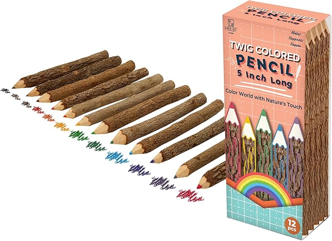 BSIRI Bark Color Wood Pencils Set Assorted-Stick Twig of 5 Inch Tree Bark Wooden Favors in Rustic Twig Pencils Unique Gifts Camping Lumberjack Decorations Party Supplies Novelty Gifts