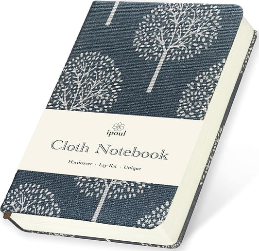 Pocket Journal, Linen Notebook, A6 Journal, 4x6, Hardcover, Lay Flat, Thick, Small, Lined Notebook & Unlined Sketchbook, The Tree of Life, Navy Blue