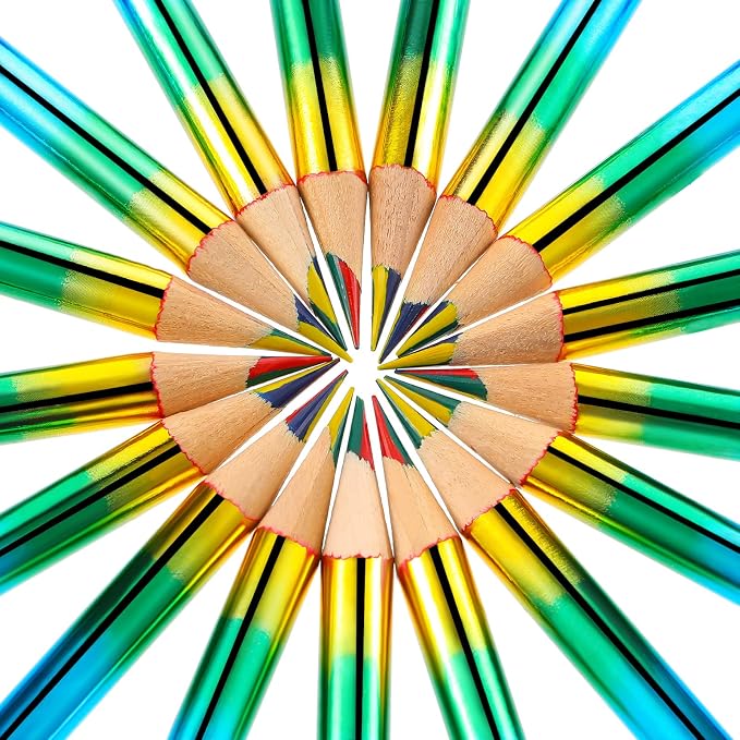 Fainne 96 Pieces Rainbow Colored Pencils, 4 Color in 1 Rainbow Wooden Pencils for Back to School, Kids Art Supplies, Student Reward Gifts (Holographic Type)