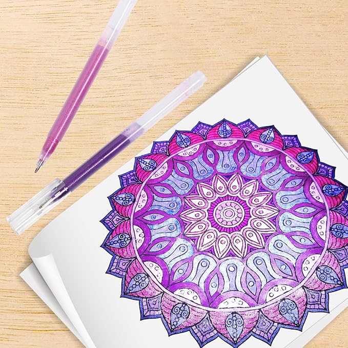 Purple Gel Pens Set,24 Colored Gel Pens Glitter Metallic Pastel Morandi Neon Color Gel Pen More Ink Colored Gel Pens for Adults Coloring Books Drawing, Doodling, Scrapbook, Journaling