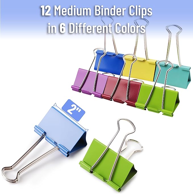 Mr. Pen- Metal Binder Clips, 12 pcs, 2 Inches, Extra Large Size | Colored Binder Paper Clips, Paper Clamps for Office Supplies, Home, School, Business, Document Organizing