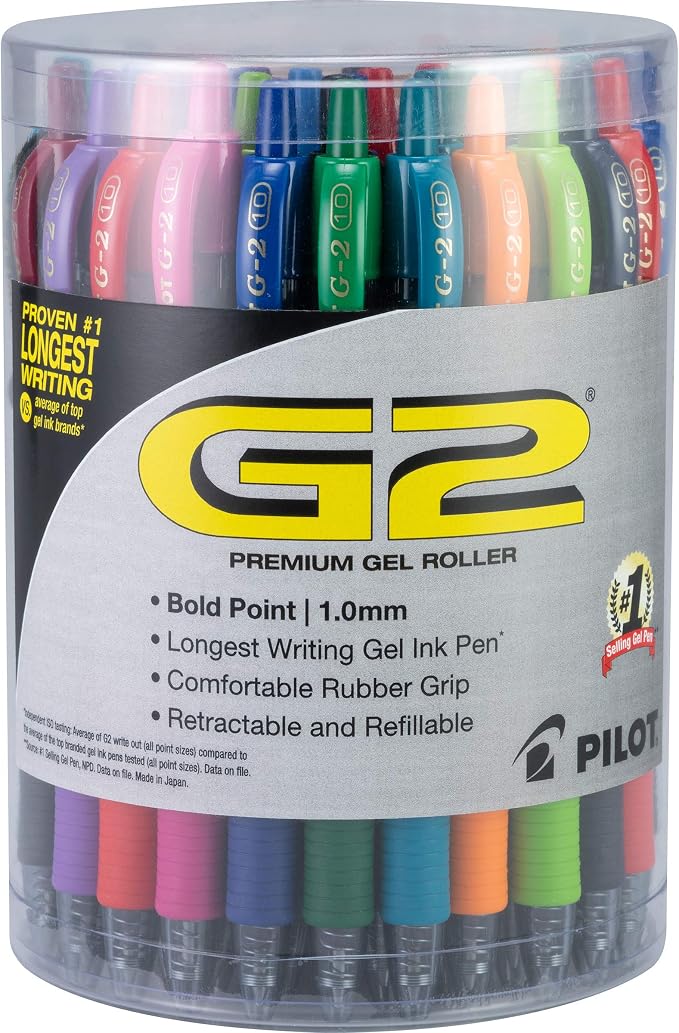 Pilot G2 Premium Gel Ink Pens, Bold Point, Assorted Colors, 36 Count Tub (4650)