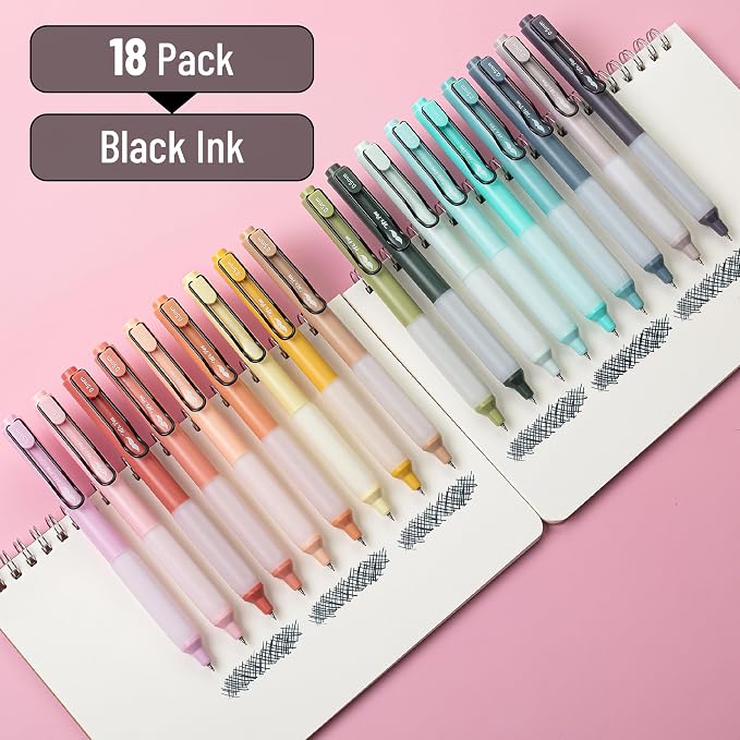 Mr. Pen- Retractable Gel Pens, 18 Pack, Black Ink, Vintage & Pastel Barrels | Fine Point 0.5 mm, Fast Dry, Smooth Writing, Cute Pens for Drawing, Writing Planner and School Supplies