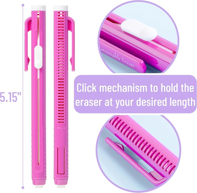 Mr. Pen- Retractable Mechanical Eraser Pens, 6 Pack, Ice Cream Colors | Latex-Free Precision Pencil Erasers for Artists, Students, Drawing, Sketching & Drafting