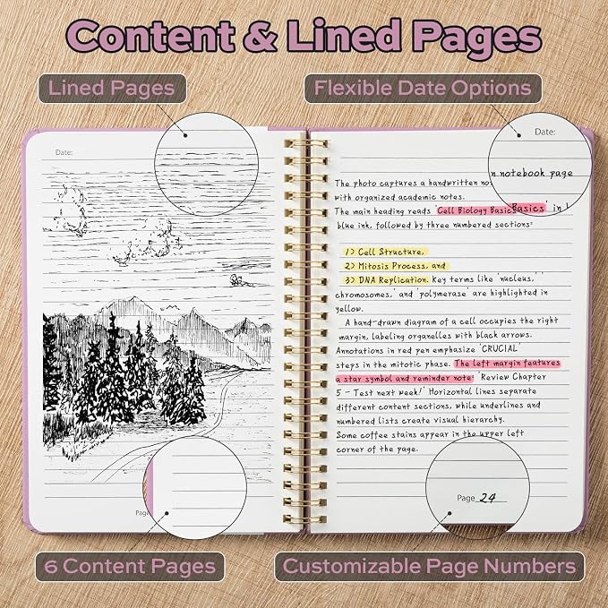 deli Taro Purple Lined Spiral Journal Notebook, 160 Pages, A5 (5.5"x8") Hardcover Writing Notebook, College Ruled Spiral Bound Journal for Women & Men - Perfect for Work, School, Office & Note Taking