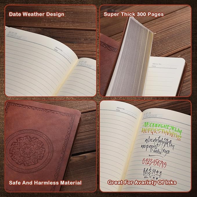 Fetinar 2026 Leather Vintage Journal Notebook,300 Pages,Leather Softcover Lined Journal Notebooks for Women Men,Notebook Journals for Writing Travel,Business,Office,7.1'' X 9.8''