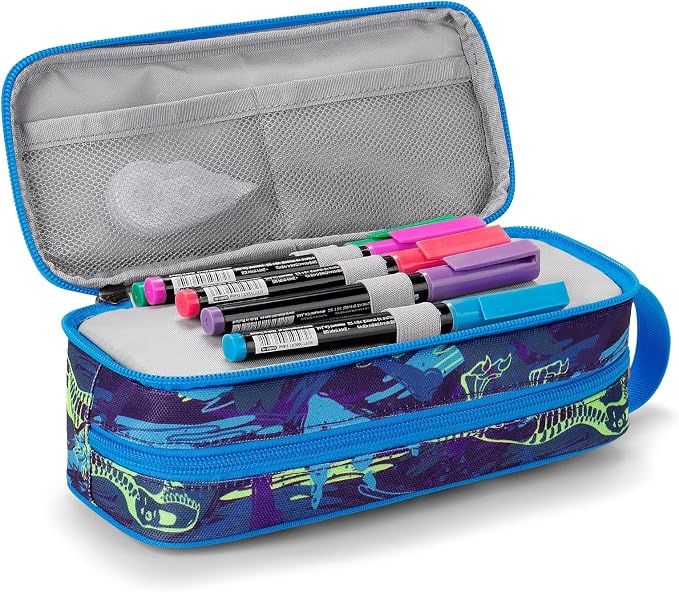 Choco Mocha Boys Pencil Case for Kids, Soft Large Zipper Pencil Pouch for Boys with 2 Compartments Boy Pencil Case for School Dinosaur Pencil Bag, Navy Blue