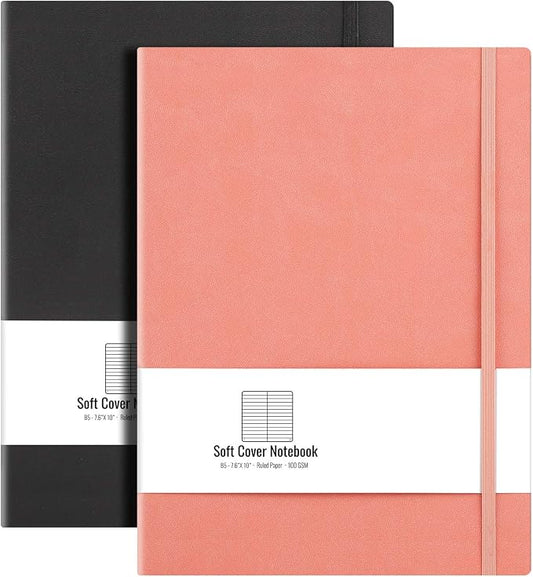 AHGXG B5 College Ruled Notebook Softcover Journals (2-Pack) Large Composition Notebook 7.6 x 10 inch with Thick 100gsm Lined Paper, Total 408 Numbered Pages, Black Pink | 2 Pack, for Men & Women, Journaling, Writing, Work & Office, Leather Hardcove (Bl...