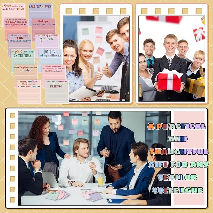 Yinder 24 Pcs Inspirational Sticky Notes, Back to School Supplies, Cute Motivational Sticky Notes Pad Employee Appreciation Gifts Bulk for Teacher Coworker Office 3 x 3'' (Team,Elegant)