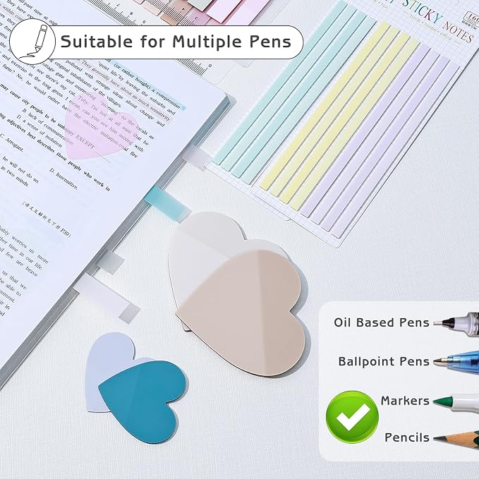 870 Sheets Transparent Sticky Notes, Clear 3 x 3 Heart Sticky Notes with Marker, Waterproof Translucent Annotation Index Tabs for Bible Study Journaling Supplies