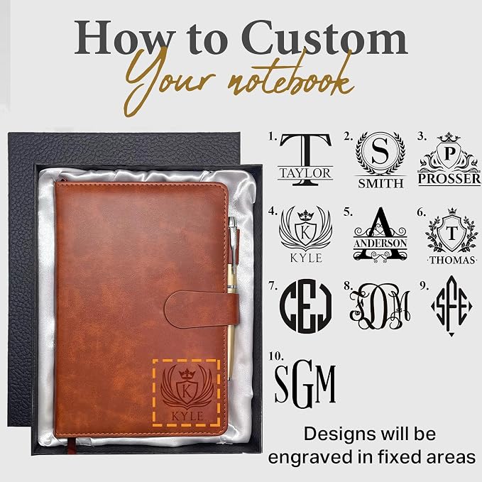 Personalized Notebook with Gift Box & Pen, Monogrammed Journal with Name | Custom Initial Gift for Men/Women, Engraved Journals To Write In, Birthday Anniversary Corporate, Keepsake, Business Gift