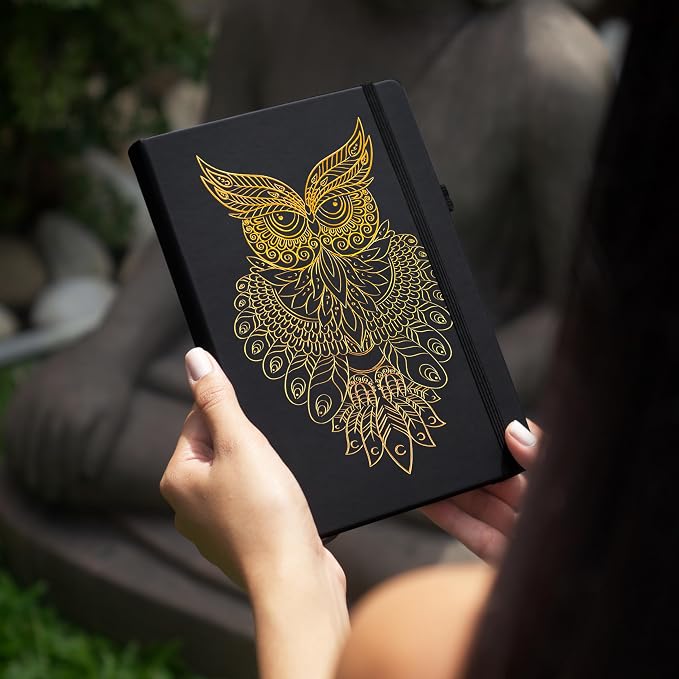 Veway Journal and Pen Gift Set - Vegan Leather Journal with Pen - Professional Diary for Women or Men - A5 Hardcover Fancy Notebook Gift Set - Index & 224 Lined Pages (Mystic Owl)