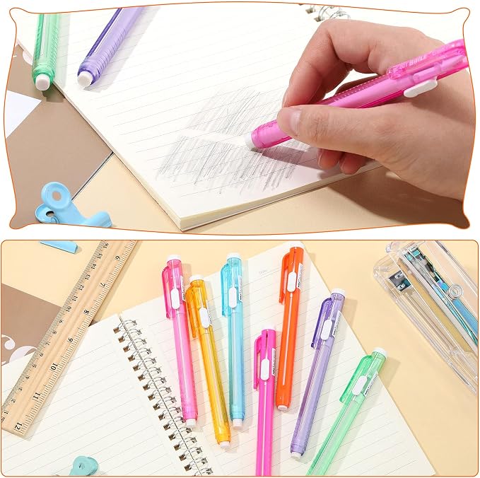Pangda 10 Pieces Retractable Mechanical Eraser Pen, Pen-Style Erasers Pencil Click Big for Drawing, Art, Drafting, Sketching Adults, Kids Office, School Supplies (Multicolor)