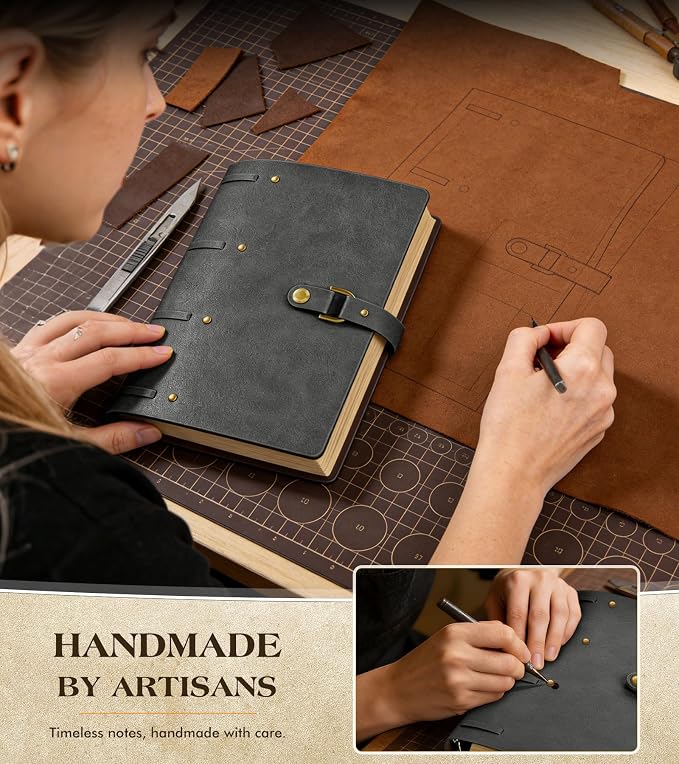 Leather Journal Notebook, A5 Size 6.9 x 9 inches 260 Pages Refillable Vintage Travel Notebook with Gift Box, 100 GSM Thick Lined Paper Journal Writing Diary Note Taking for Men and Women – Dustiy Blue