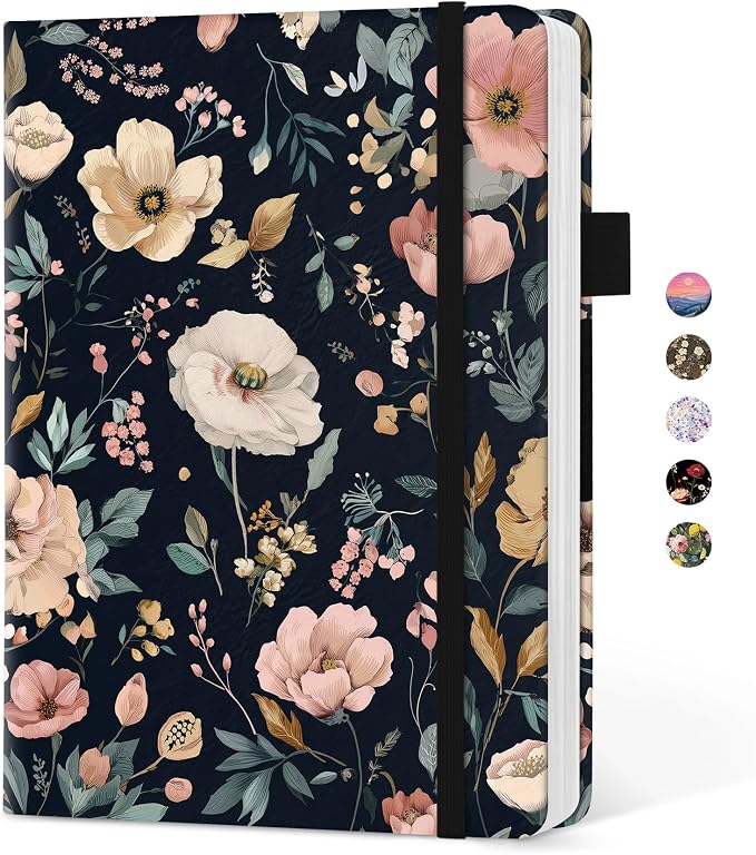 Taja Aesthetic Lined Journal for Women, Pretty 6" x 8" Notebook for Work & Note with 160 College Ruled Pages, Hardcover Leather Notebook for Journaling, Note Taking, Bible Study, Evening Petals