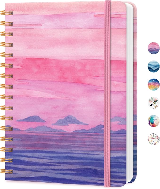 CICPAP Lined Spiral Journal Notebook, A5 College Ruled Notebook for Journaling, Note-Taking, and Daily Planning, Durable Hardcover with an Elegant Design, Sunset