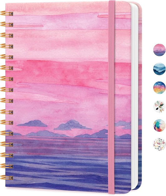 CICPAP Lined Spiral Journal Notebook, A5 College Ruled Notebook for Journaling, Note-Taking, and Daily Planning, Durable Hardcover with an Elegant Design, Sunset