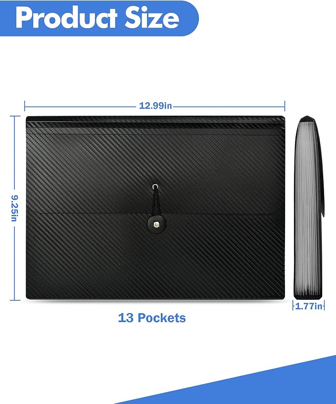 Expanding File Folder with Tabs, 13 Pockets File Organizer Accordion File Holder ，with Elastic Buckles Closure, A4 Paper Document Organizer for Home School Office