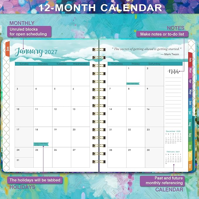 2027 Planner - 2027 Planner Weekly and Monthly, JAN.2027 - DEC.2027 | Planner 2027, 6.5" x 8.5", 2027 Calendar Planner Weekly and Monthly with Inspiring Quotes, Colorful Tabs, Pocket, Hardcover