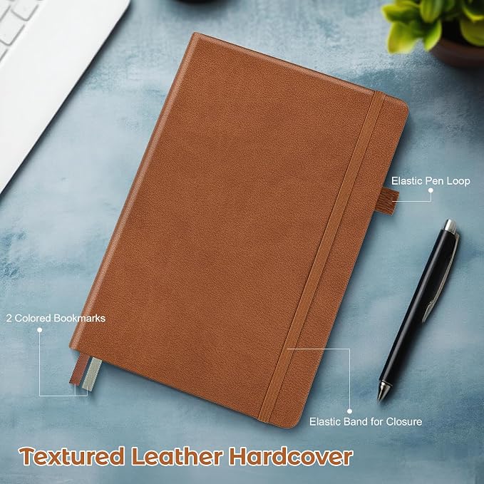 College Ruled Notebook, Hardcover Leather Journal for Women Men, A5, Lined | No Bleed Thick Paper for Smooth Writing, Lay Flat, A5 Portable Size for Work, School, and Travel, Professional Business Style