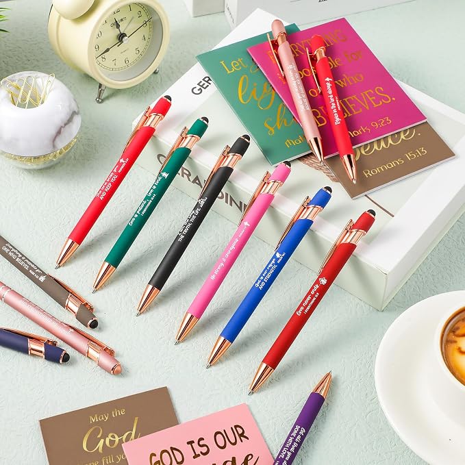 Estune 48 Pcs Christian Gifts for Women Bible Pens Notepads Gift Set Ballpoint Pen Notebook Inspirational Quotes Christian Pen Bible Motivational Gift for Church Coworker (Simple Style)