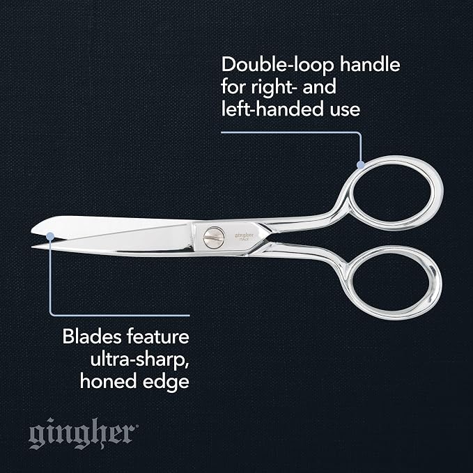 Gingher 5" Straight Fabric Scissors for Cutting Curves & Buttonholes
