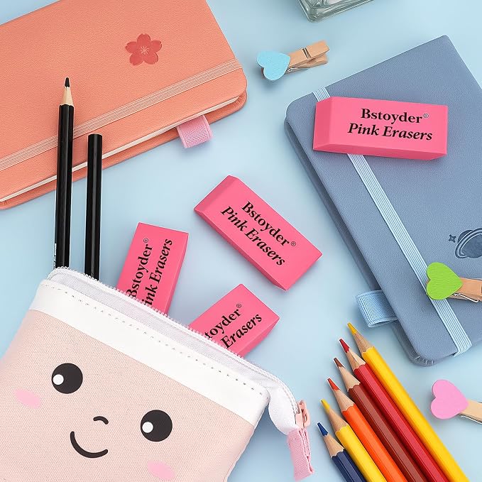 12 Rubber Pencil Erasers Bulk for School/Office, Latex-Free Smudge-Free Soft Bevel Erasers for Students, Bulk School Supplies for Classrooms, Teachers, Home, Office, Art Class