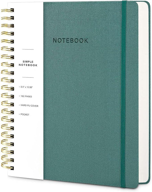 Spiral Notebook - 8.5 x 10.98 Inch Large Hard Cover Notebook with Elastic Band & Pocket, 180 Pages, Lay Flat Wirebound Journal for Work, School, Planning & Note Taking Green