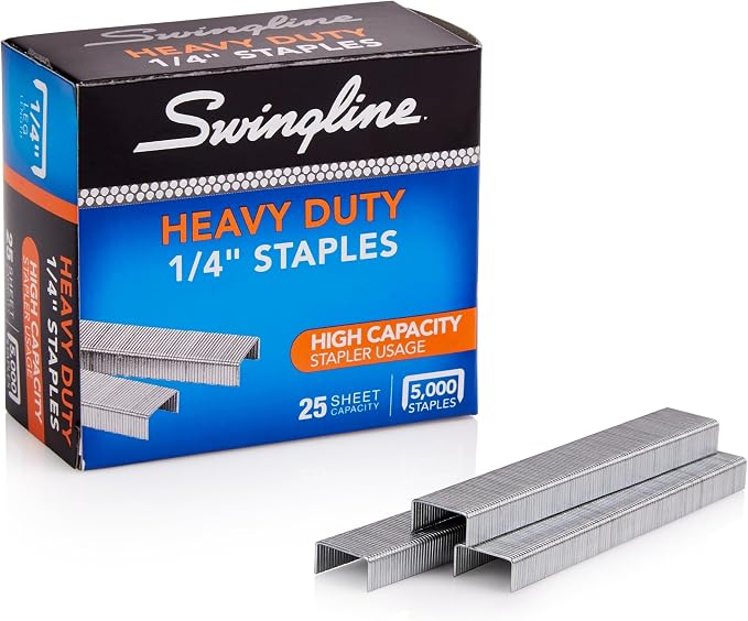 Swingline Staples, Heavy Duty, 1/4" Length, 25 Sheet Capacity, 100/Strip, 5000/Box, (79394) (Pack of 10)