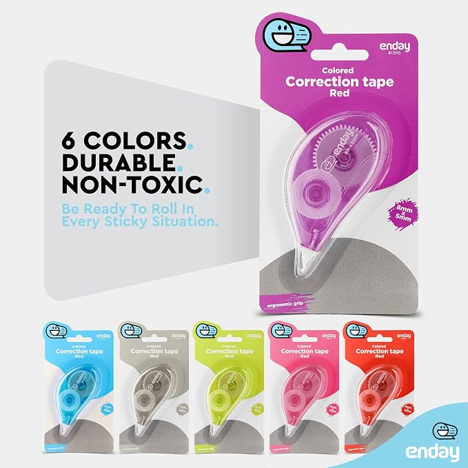 Enday White Out Correction Tape, Purple Dispenser White Out Tape, Easy to Use Applicator for Instant Corrections, Whiteout Suitable for Students, Teachers, and Office Workers
