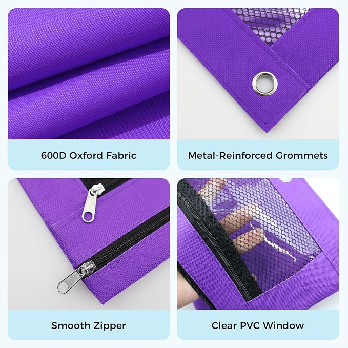 Pencil Pouch for 3 Ring Binder, Pencil Case Bag with Zipper, 600D Fabric Pencil Pouch Holder Accessories, Clear Window Pencil Case Aesthetic Back to School Organizer Pockets for Boy Girl (Purple)
