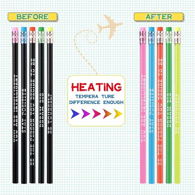 Gersoniel 60 Pcs Personalized Pencils with Name Motivational Fun Pencils Inspirational for Student Color Changing Mood for Kid(Black,Fresh Style)