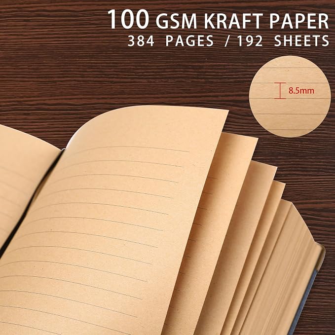 Vintage Hardcover Lined Notebook A5 Journal - 384 Pages 100 GSM Thick Kraft Paper Writing Journal for Men & Women Light Brown 5.51" x 8.50"