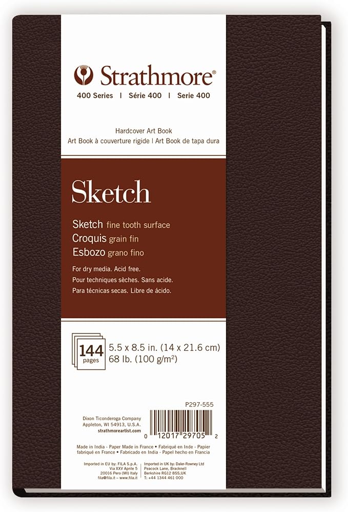Strathmore 400 Series Sketch Paper Art Book, Matte Brown Cover, Natural White, Hardbound, 60 Sheets, 5.5x8.5 inch