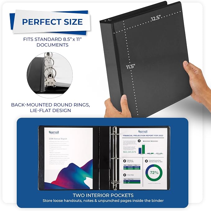 Samsill Economy 1.5 Inch 3 Ring Binder Bulk Pallet, Round Ring Binder, Customizable Clear View Cover, Black, Pallet of 720 Binders in 60 Cartons