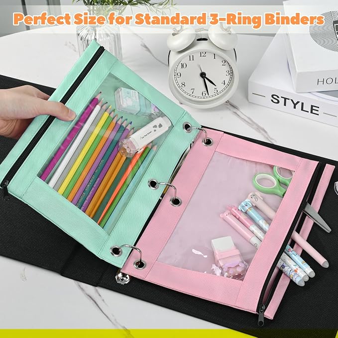 Lanpn Pencil Pouch for 3 Ring Binder 72 Pack, Pastel Binder Pen Bags Bulk with Zipper, Aesthetic 3 Holes Pencil Holder Organizer for Boy Girl Kids School Student, Reinforced Grommets & Clear Window