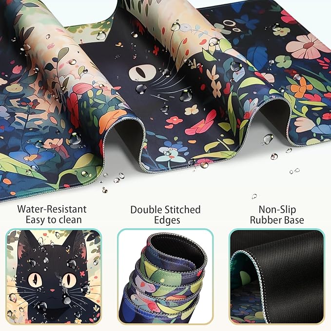 Mouse Pad Anime, Mouse Pad with Wrist Rest, 4-in-1 XXL Large Desk Mat Kawaii Mousepad with Gel Wrist Support Keyboard Wrists Rest Coaster, Ergonomic Gaming Cat Desk Pad, Funny Cute Office Accessories