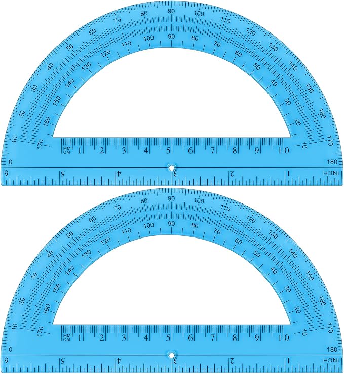 Unjoo Plastic Protractor 6 Inch Math Protractors 180 Degrees, 2 Pack (Blue) | Transparent Protractor for Geometry Classroom Student School, Office Supplies
