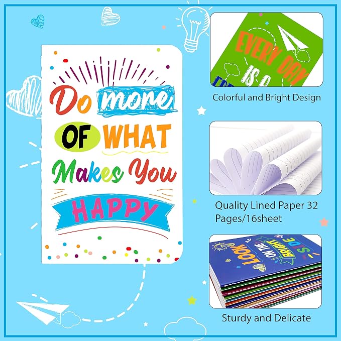 Cinrobiye 24 Pcs Mini Colorful Notebooks, Funny Motivational Journals Notepads Inspirational Notepads Small Pocket Notebook for Kids Teacher School Office Gift Bulk Prizes Travel Supplies (Colorful)