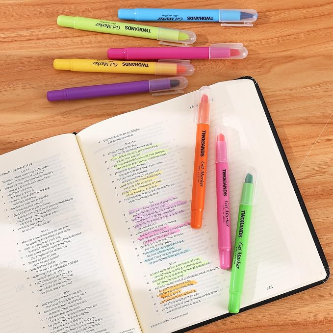 TWOHANDS Bible Highlighters No Bleed 8 Assorted Colors,Gel Highlighters Marker Pens for Bible Study Journaling 21403