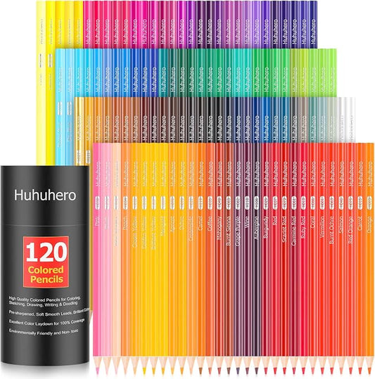 Huhuhero 120 Colored Pencils, Art Color Pencils for Adult Coloring Book | Vibrant Oil-Based 120 Colors, Soft Cored Smooth Laydown, Break-Resistant, Coloring Kits for Coloring Books, Sketching