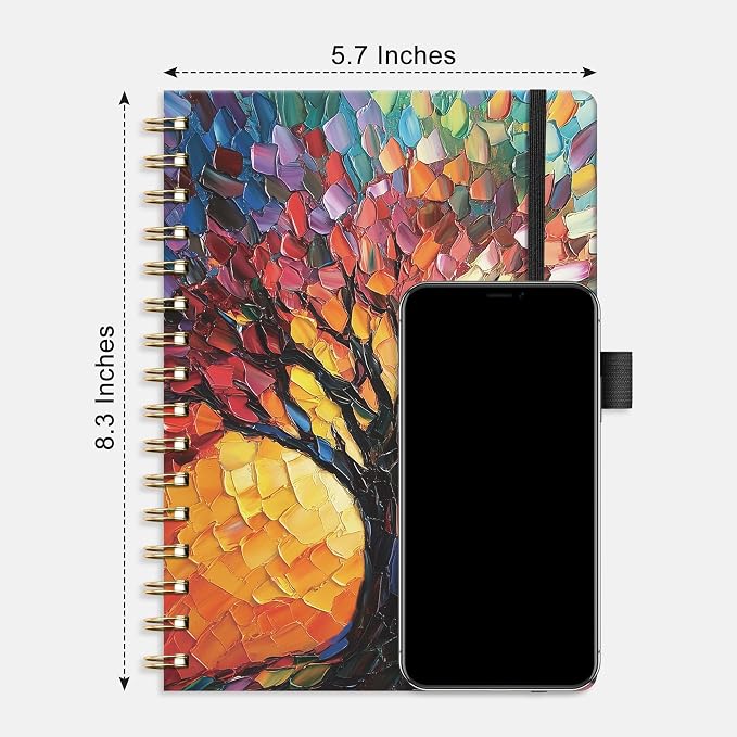 AHGXG Graph Grid Paper Notebook, 160 Pages, A5 Medium Size (5.7'' x 8.3'') | 5 Squares per Inch, Hardcover, 100 GSM Thick Paper, for School, Students, Math, Engineering (Colourful Tree)