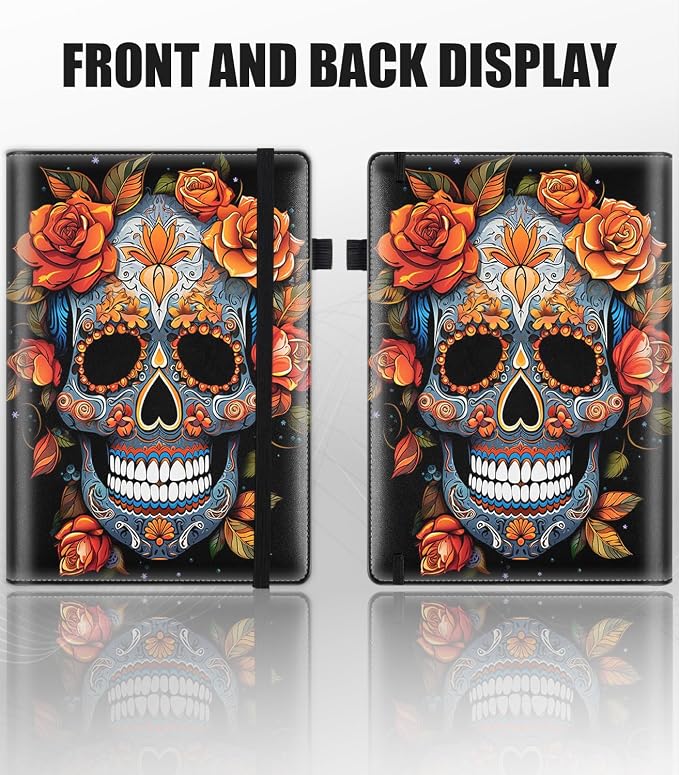 Hardcover Executive Notebooks, A5 PU Leather Lined Journal Notebook, 200 Pages Thick Paper Subject Notebooks for School,Work,Home Writing Business Notebook, Diary Book ， Sugar Skull Flower