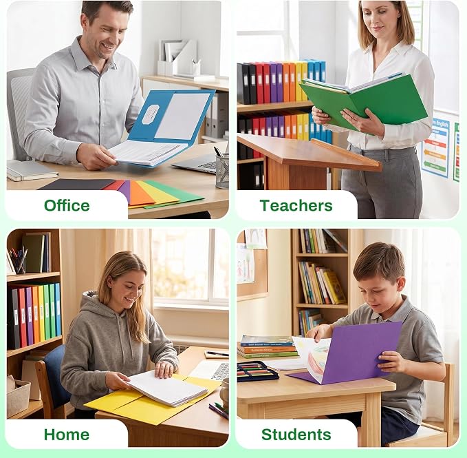 SUNEE Folders with Pockets(25 Pack, Green), 2 Pocket Folders Fit Letter Size Paper, Paper File Folder for School Office Home Business