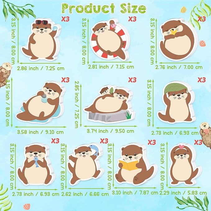 Xqumoi 30 Pack Otter Sticky Notes - Cute Cartoon Otters Theme Self Sticky Notepads Sea Animal Writing Memo Pads for Animal Lover Gifts Birthday Baby Shower Classroom Ocean Party Favors