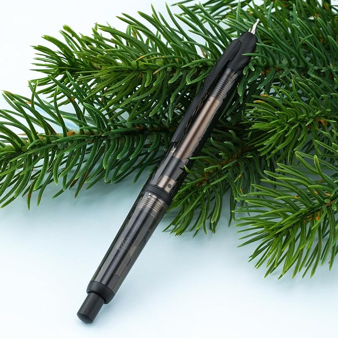 Jinhao 20 Press Retractable Fountain Pen Fine Nib with Converter Resin Writing Gift Pen, Transparent Black
