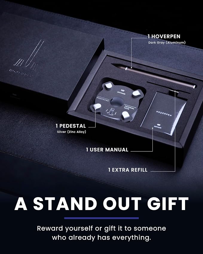 novium Hoverpen - Luxury Pen for Men & Women, Vertically Standing Executive Ballpoint Pen with Top Grade Free-Flowing Ink Refill, Metal Made, Unique Gifts, Luxury Pen for Men, Mens Gifts Ideas